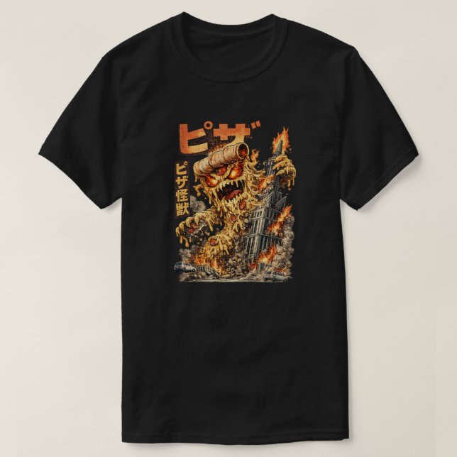 Pizza Kaiju – The Cheesy Destruction T-Shirt (Design Front)
