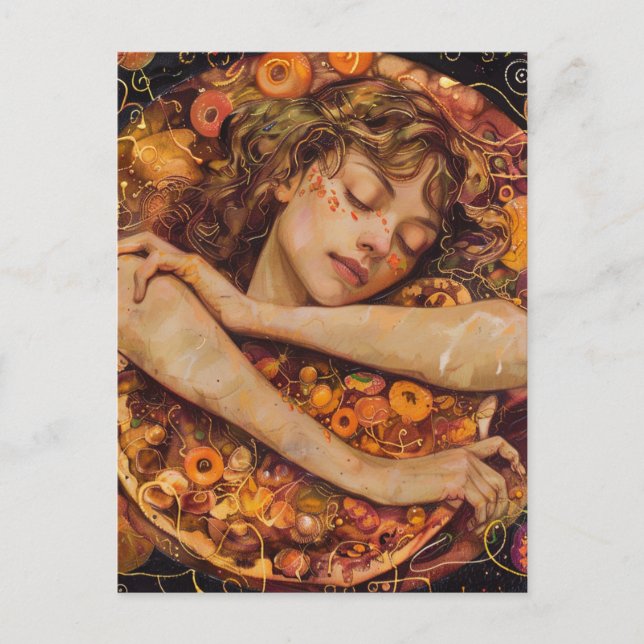 Pizza Love Faux Klimt  Postcard (Front)