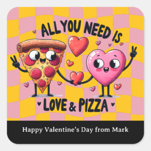 Pizza Love Valentines Day School Favor Square Sticker