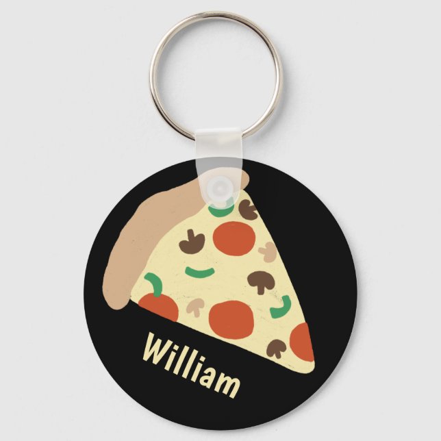 Pizza Lovers Fun Yummy CUSTOM NAME Keychain (Front)