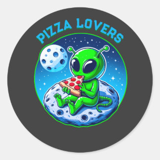 Pizza-Loving Alien on the Moon | Fun Cosmic Classic Round Sticker