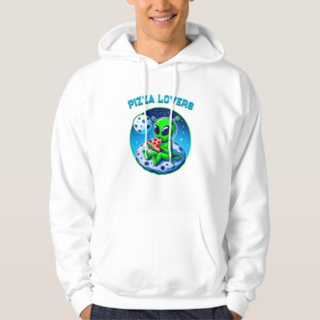 Pizza-Loving Alien on the Moon | Fun Cosmic Hoodie (Front)