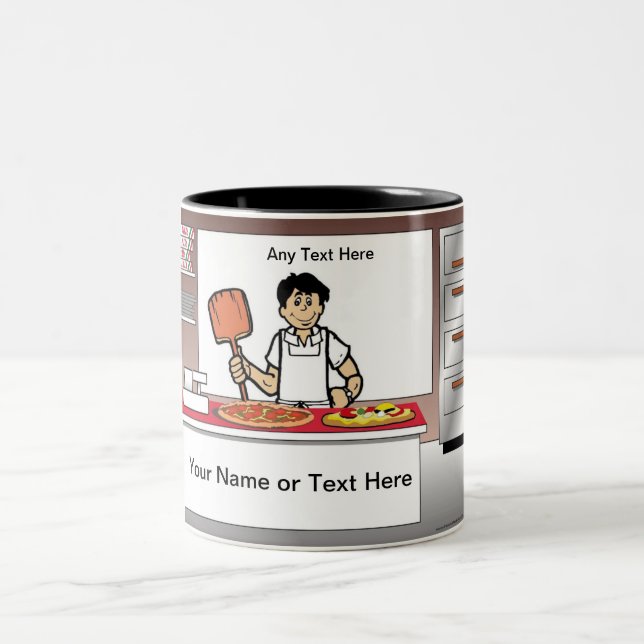 Pizza Maker - Male Cartoon   Two-Tone Coffee Mug (Center)