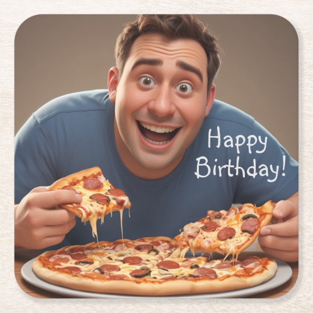 Pizza Man Square Paper Coaster (Front)