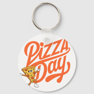 Pizza Man standing next to Pizza Day sign Keychain