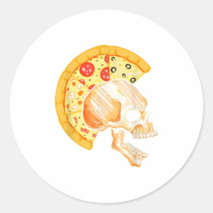 Pizza Mohawk Rock Hair Skull Skeleton Rocker Classic Round Sticker