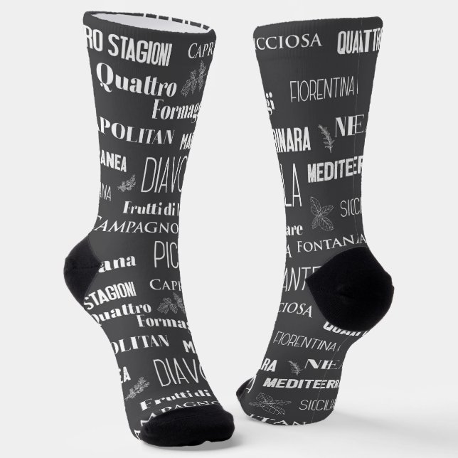 Pizza Names Italian Food Patterned Chef Socks (Angled)