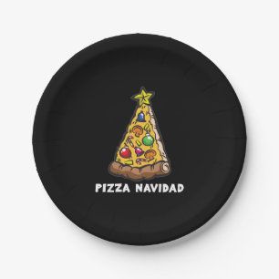 PIZZA NAVIDAD Italian Christmas Tree Humour Paper Plate