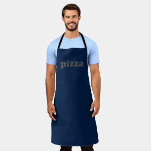 Pizza navy blue grey modern typography funny apron