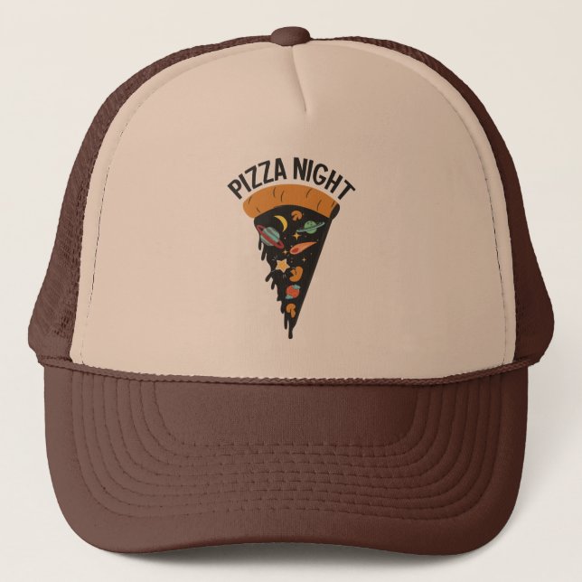 Pizza Night Space Trucker Hat (Front)