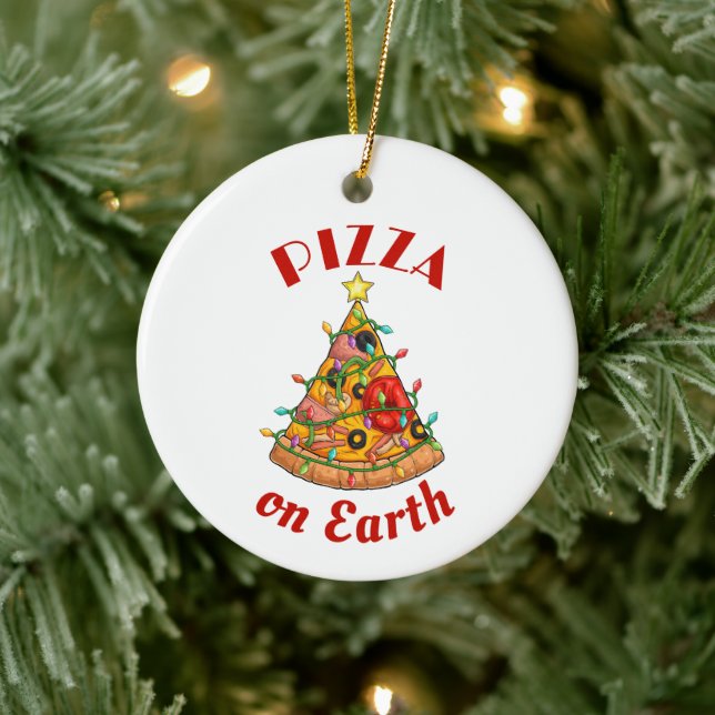 Pizza on Earth Christmas Ceramic Ornament (Tree)