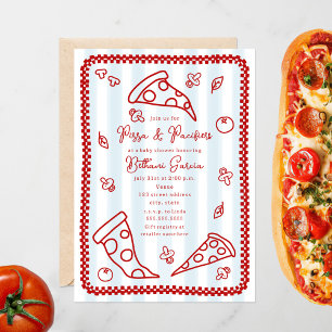 Pizza & Pacifiers Sketch Doodle Boy Baby Shower Invitation
