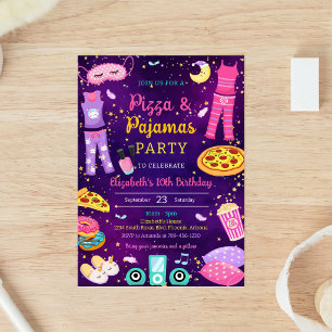 Pizza Pajama Sleepover Party Birthday Invitation