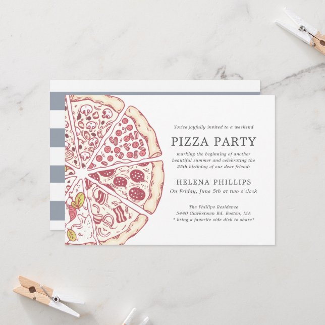 Pizza Party 25e anniversaire | Invitation par répa (Devant/Arrière en situation)