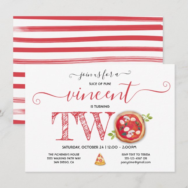 Pizza Party 2e anniversaire Invitation moderne (Devant / Derrière)