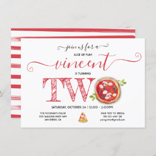 Pizza Party 2nd Birthday Modern Invitation
