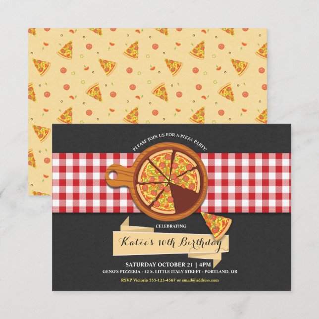 Pizza Party Anniversaire Invitation (Devant / Derrière)