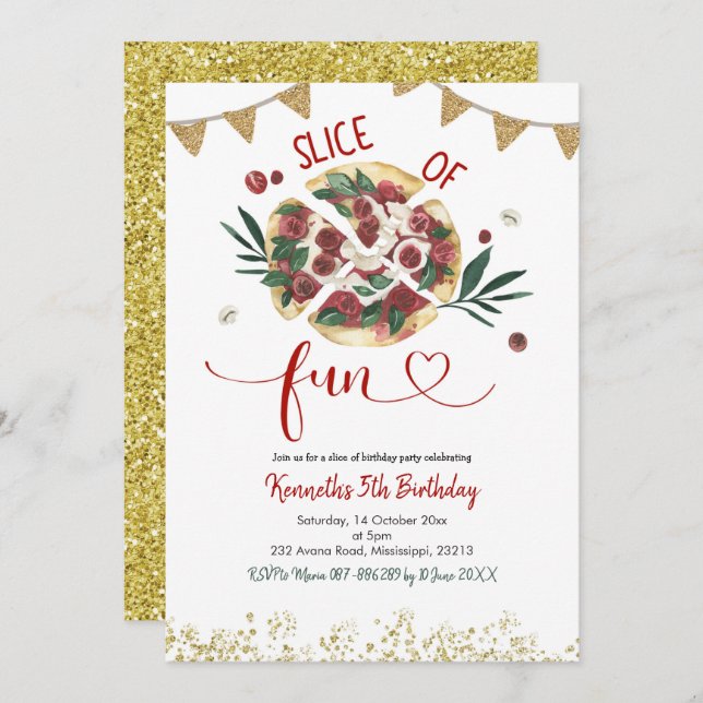 Pizza Party Anniversaire Invitation (Devant / Derrière)