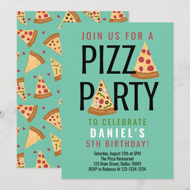 Pizza Party Anniversaire Invitation (Devant / Derrière)
