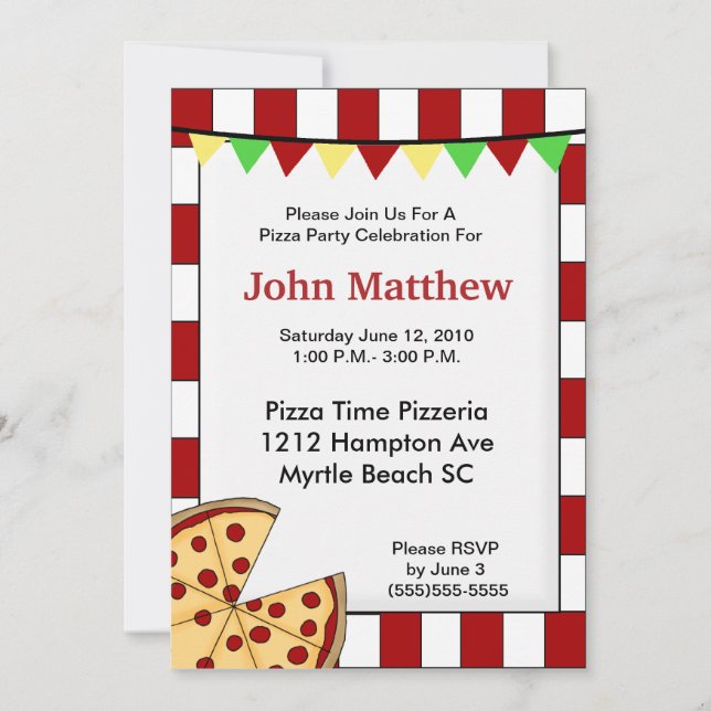 Pizza Party Anniversaire Invitation (Devant)