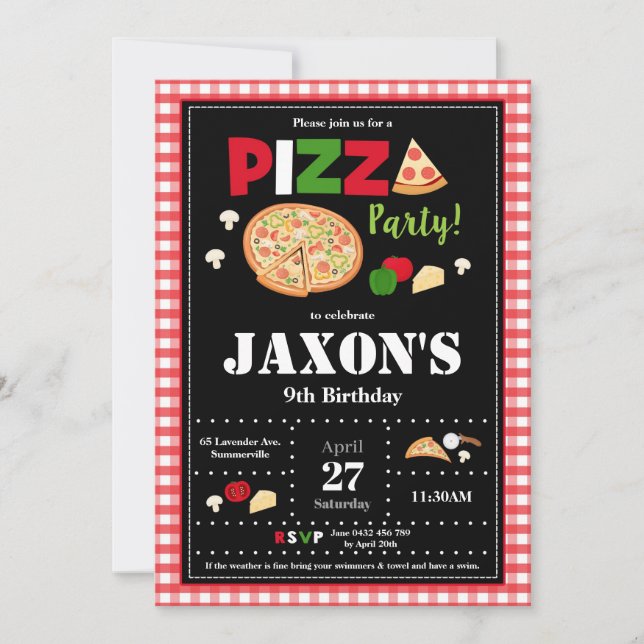 Pizza Party Anniversaire Invitation Boys (Devant)