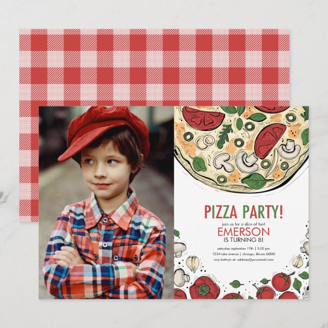 Pizza Party Anniversaire Photo Invitation (Devant / Derrière)