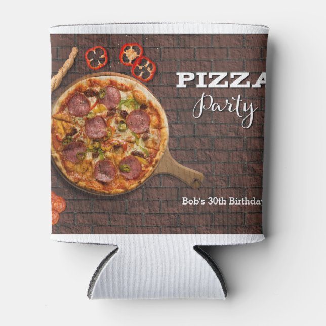 Pizza Party Birthday Adult Guest Gift Can Cooler (Front)