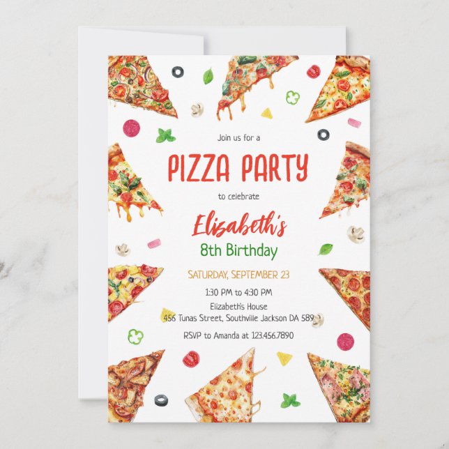 Pizza Party Birthday Invitation (Front)