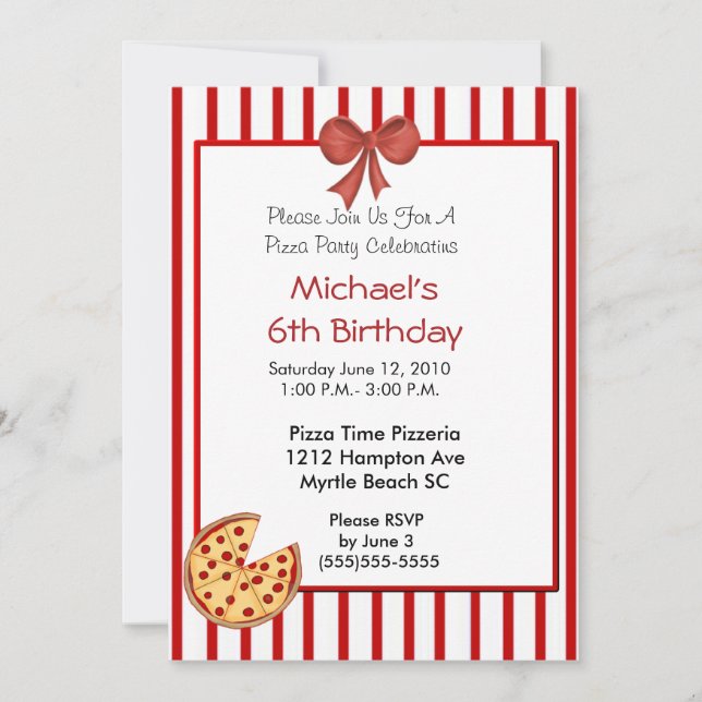 Pizza Party Birthday Invitation (Front)