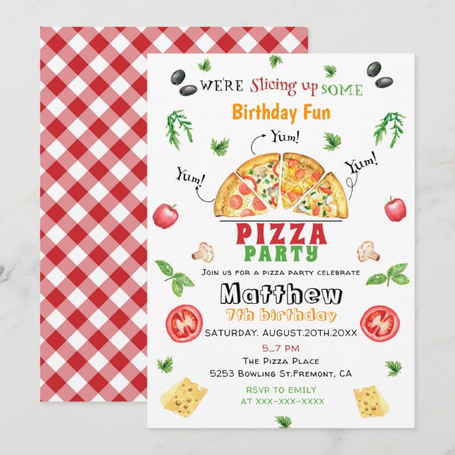 Pizza Party Birthday Invitation (Front/Back)