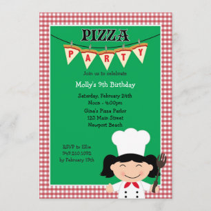 Pizza Party Birthday Invitation for Girl