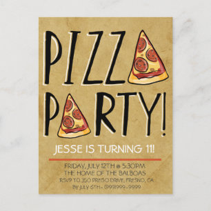 PIZZA PARTY BIRTHDAY INVITATION FOR KIDS POSTCARD