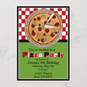 Pizza Party Birthday Invitations