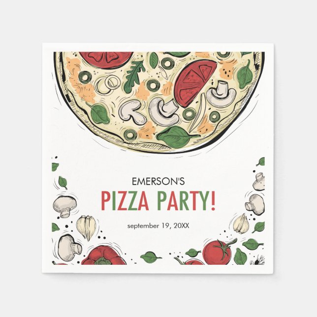 Pizza Party Birthday Paper Napkin (Front)