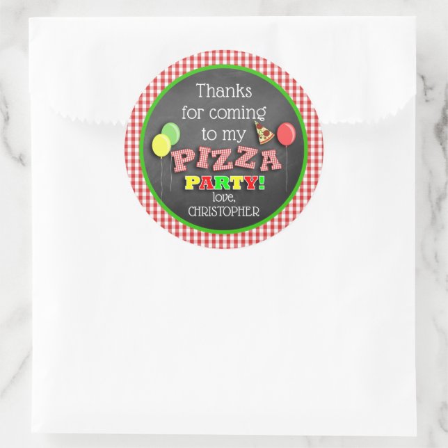 Pizza Party Birthday Thank You Classic Round Sticker (Bag)