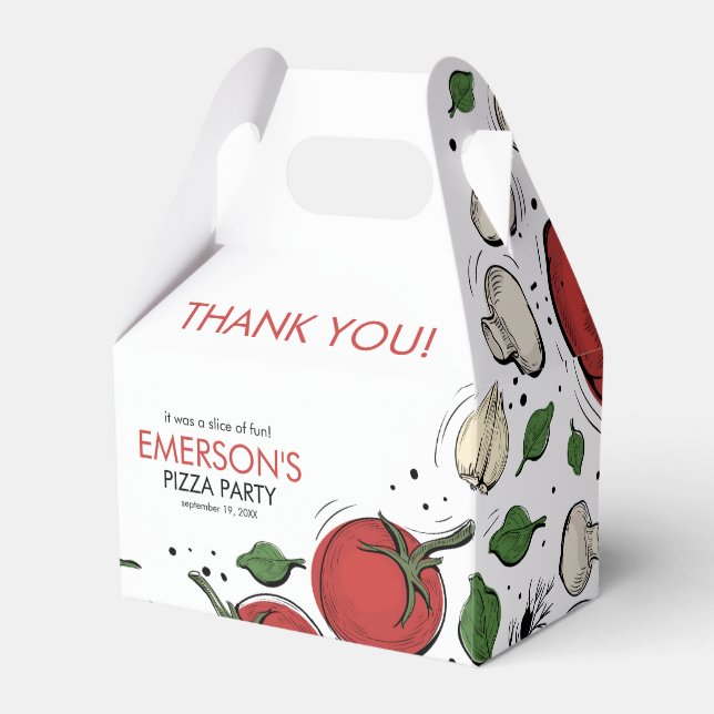 Pizza Party Birthday Thank You Favor Box (Front Side)
