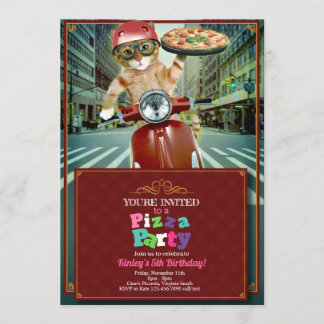 Pizza Party! Cat Delivery Invitation