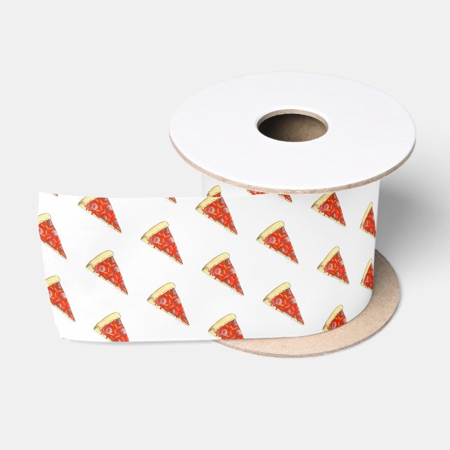 Pizza Party Cheese Pepperoni Pie Slice Pizzeria Satin Ribbon (Spool)