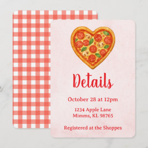 Pizza Party Details Card   Heart Pizza Red Chequer