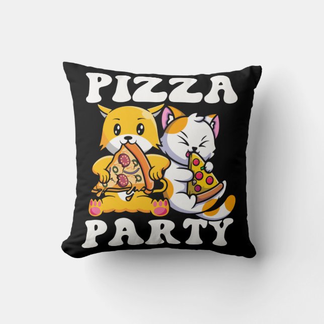 Pizza Party Funny Cat Lover Throw Pillow (Front)