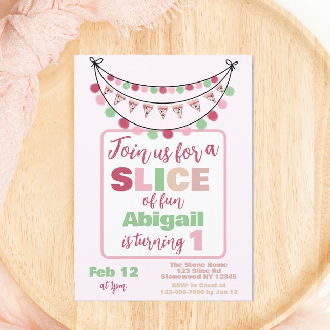 Pizza Party Girls First Birthday Invitation (Creator Uploaded)