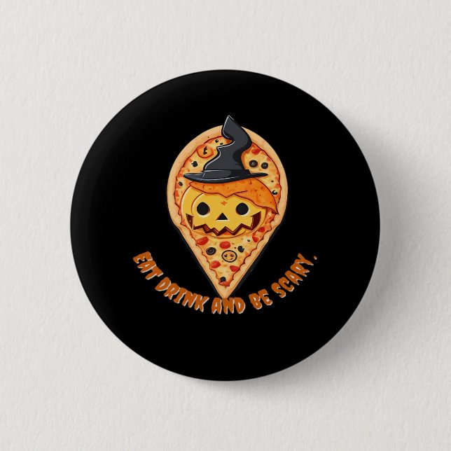 Pizza Party Halloween Pumpkin Witch Hat Essential 2 Inch Round Button (Front)