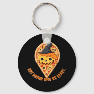 Pizza Party Halloween Pumpkin Witch Hat Essential Keychain