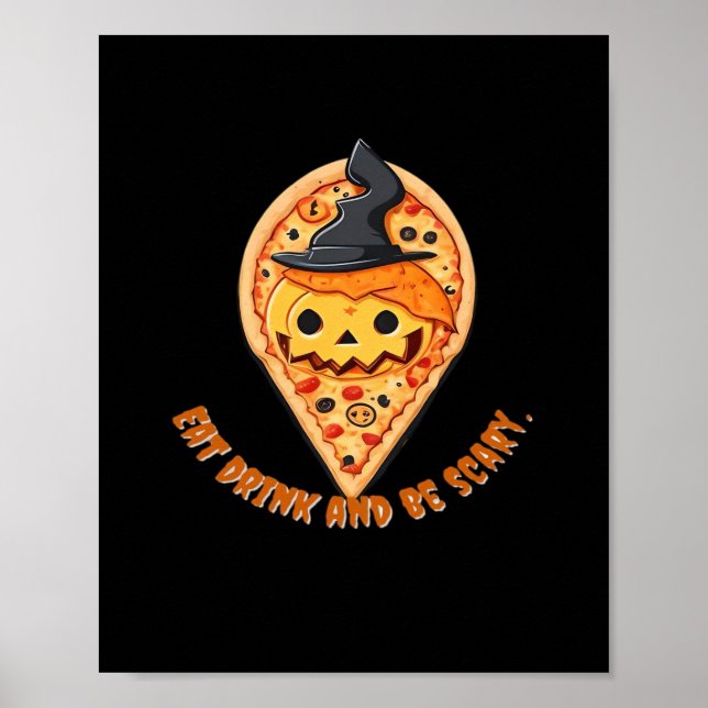 Pizza Party Halloween Pumpkin Witch Hat Essential Poster (Front)