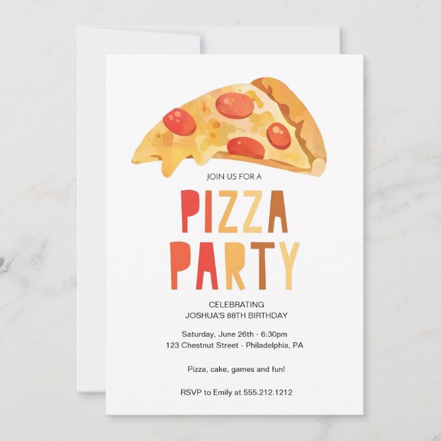 Pizza Party Invitation Modèle, Retraite Pizza (Devant)
