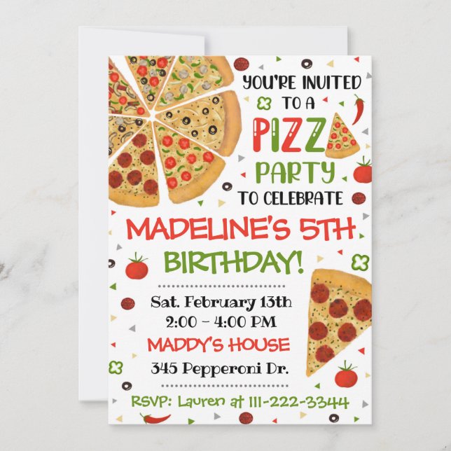 Pizza Party Invitation Pizza Birthday Pizza Party (Front)