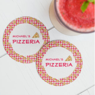 Pizza Party Kids Birthday Round Paper Coaster