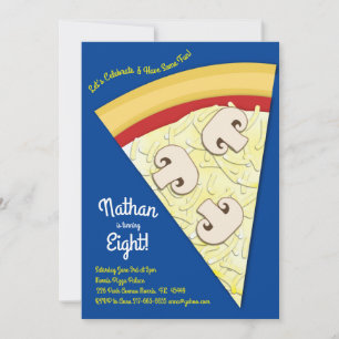 Pizza Party Mushrrom Pizza Slice Invitation