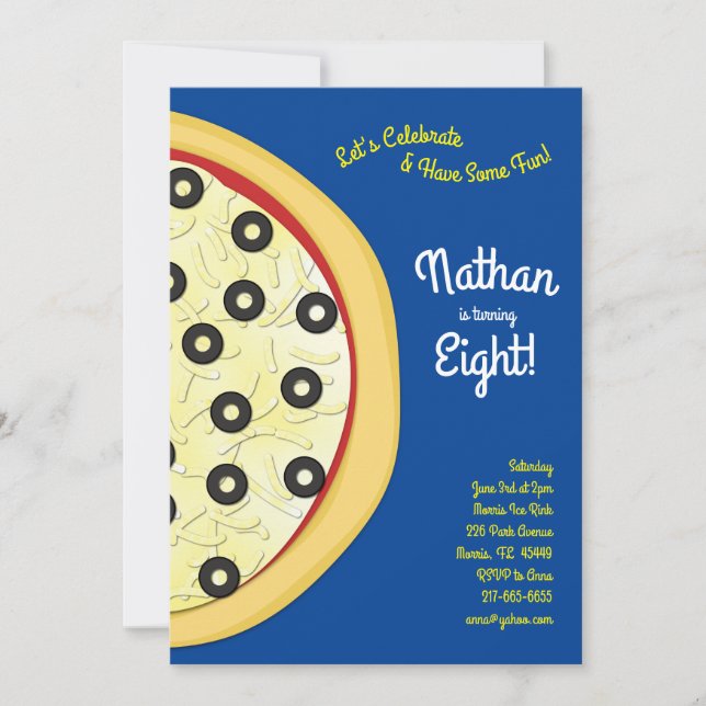 Pizza Party Olive Pizza  Invitation (Front)