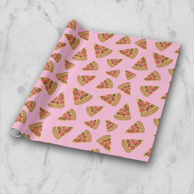 Pizza Party Pattern Pink Wrapping Paper (Creator Uploaded)